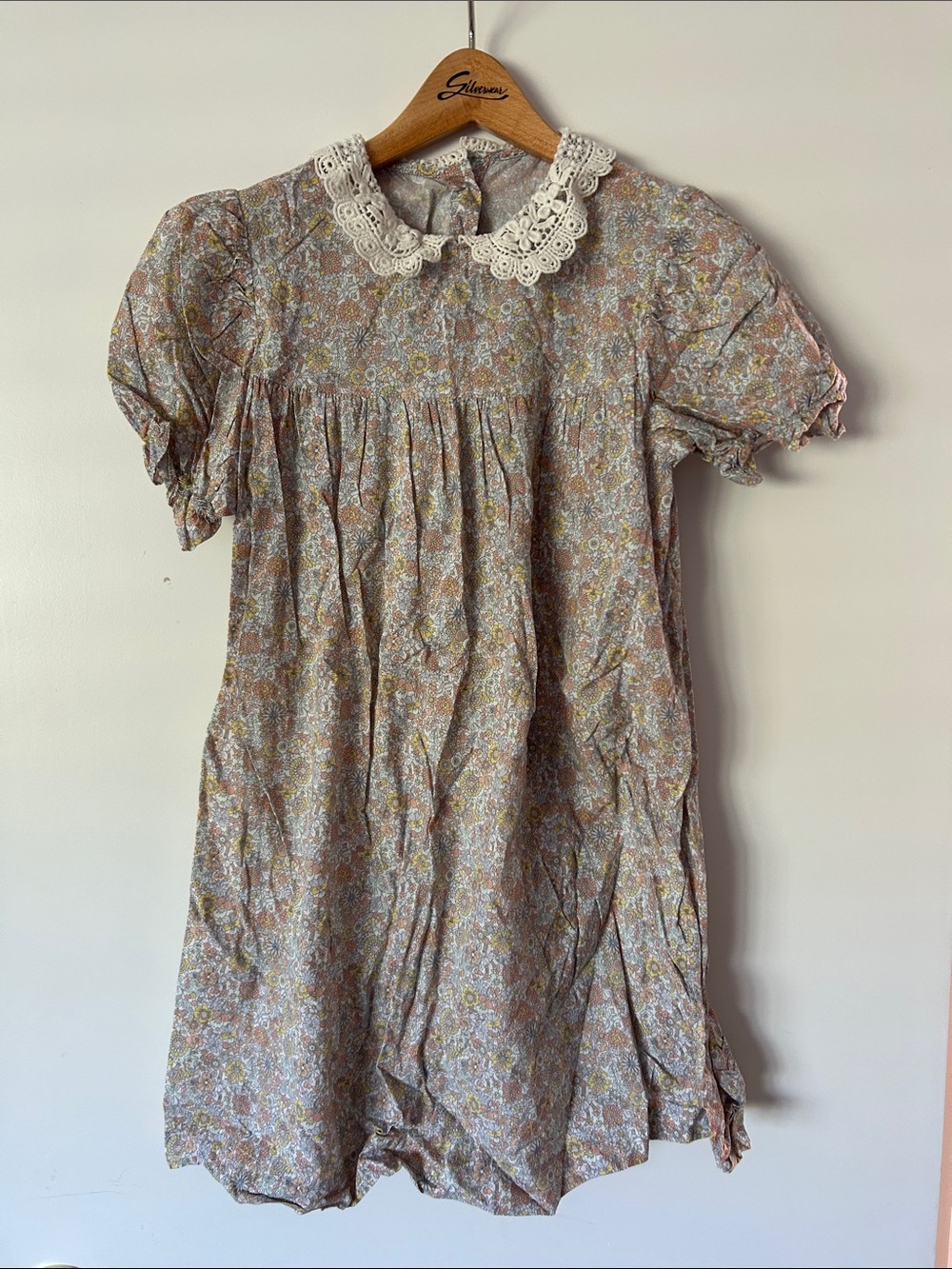 Cera una Volta Floral Lace Collar Babydoll Dress in Pastel Multi size 8